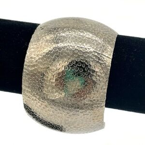 Wide Cuff Bracelet Silver metal textured Pattern Boho Jewelry chunky 4.5 cm W